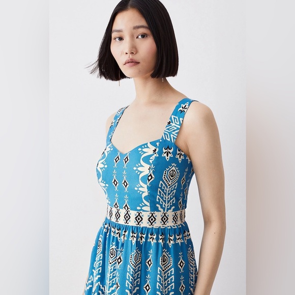 Karen MILLEN Tall Placement Print Woven Tiered Strappy Mini Dress - Picture 4 of 13
